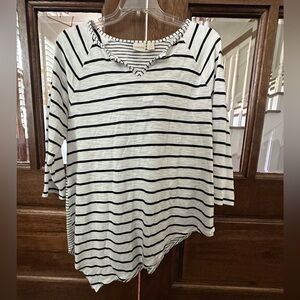 Chico's Black and White Striped Long Sleeve Asymmetrical Top